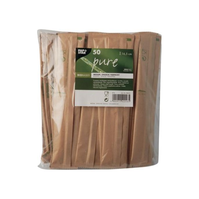 PAPSTAR Messen. hout pure 16.5 cm per stuk verpakt in papieren sleeve (pak 50 stuks)