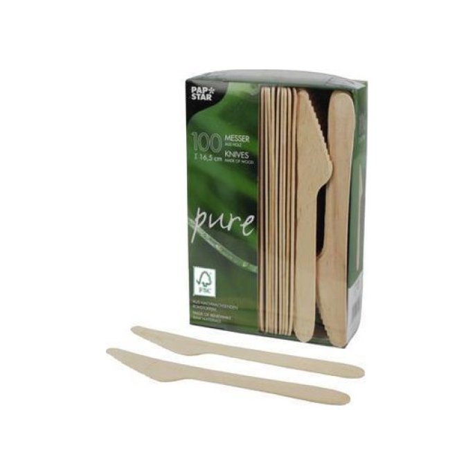 PAPSTAR Pure Houten Mes 165 mm (pak 100 stuks)