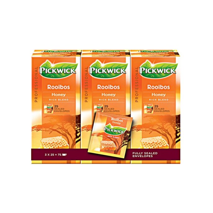 PICKWICK Professional Rooibos Honey Theezakjes Cafeïnevrij 38 g (pak 75 stuks)