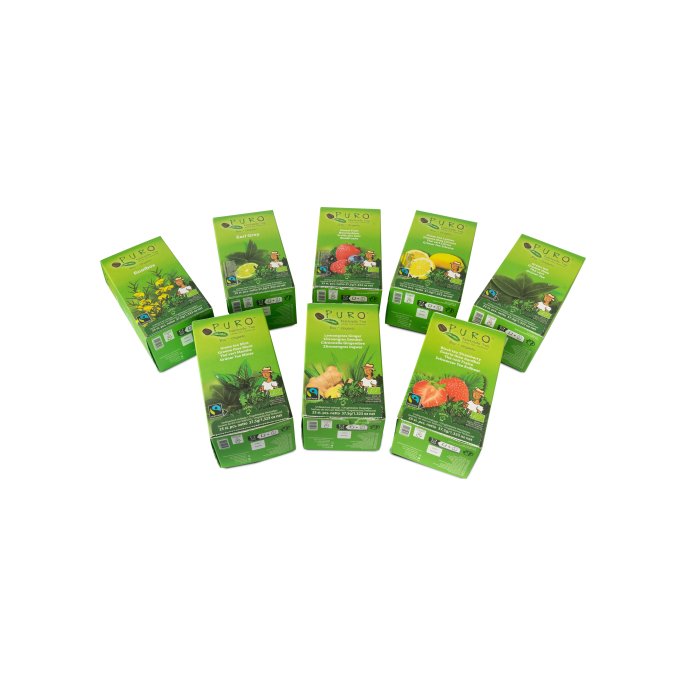 PURO Fairtrade Theezakjes Assorti (doos 8 x 25 stuks)