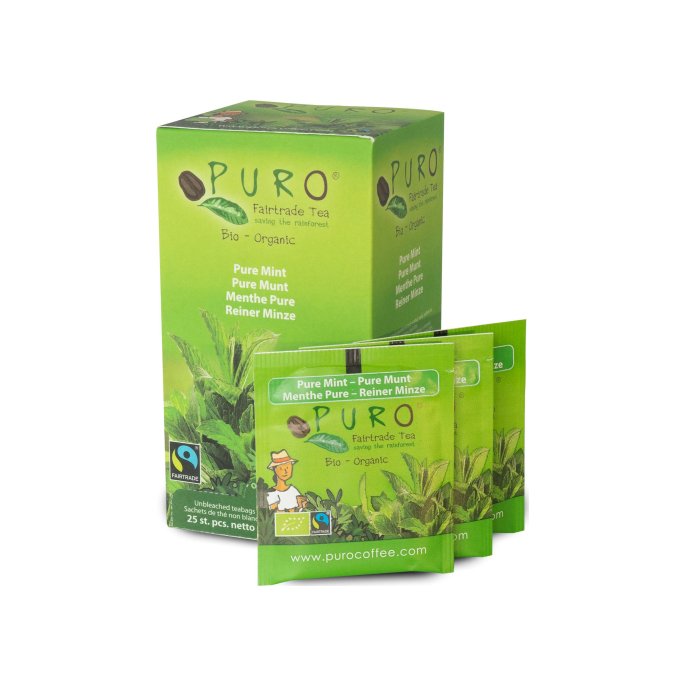 PURO Fairtrade Theezakjes Organic Pure Mint (doos 6 x 25 stuks)