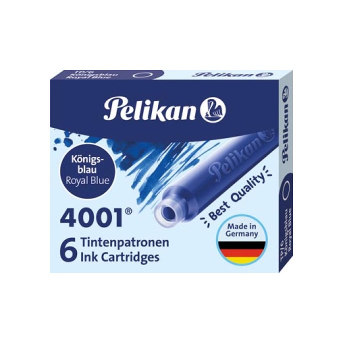 Pelikan 4001 TP/6 vulpen inktpatroon. blauwe inkt (pak 6 stuks)