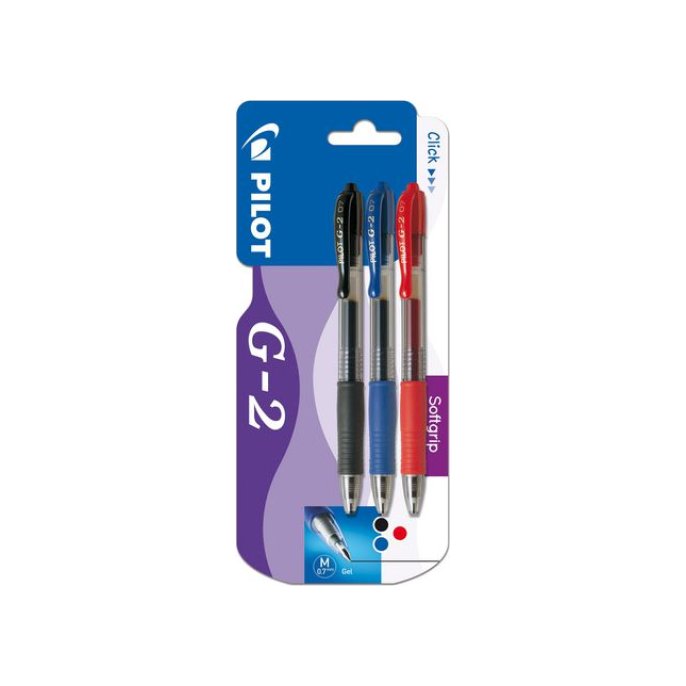 Pilot G-2 gelpen 07 mm zwart blauw rood (pak 3 stuks)