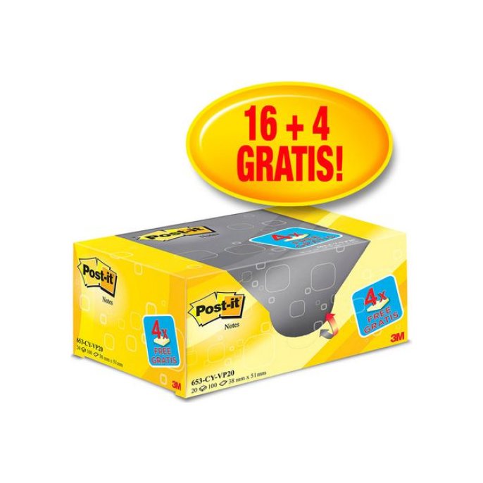 Post-it Notes Canary Yellow™ Voordeelpak 38 x 51 mm Geel (pak 20 blokken)