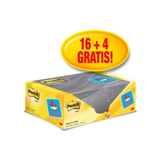 Post-it Notes Canary Yellow™ Voordeelpak 76 x 127 mm Geel (pak 20 blokken)