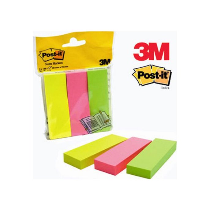 Post-it Notes Markeerstroken 3 kleuren 25 x 76 mm (pak 3 blokken)