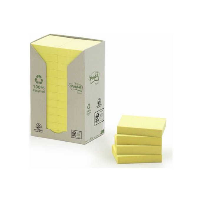 Post-it Recycled Notes Canary Yellow™ 38 x 51 mm Geel (pak 24 blokken)