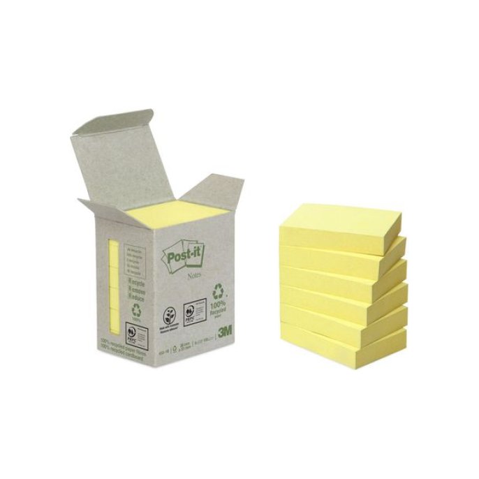 Post-it Recycled Notes Canary Yellow™ 38 x 51 mm Geel (pak 6 blokken)