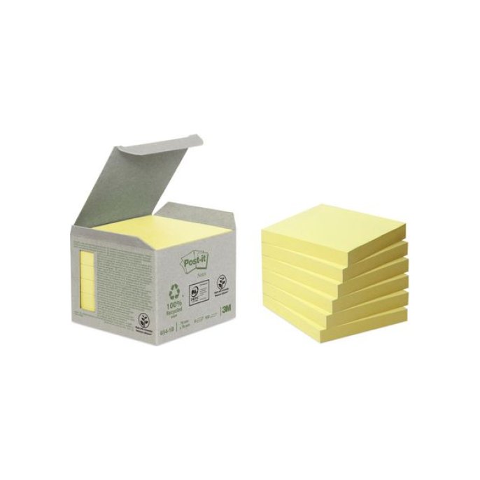 Post-it Recycled Notes Canary Yellow™ 76 x 76 mm Geel (pak 6 blokken)