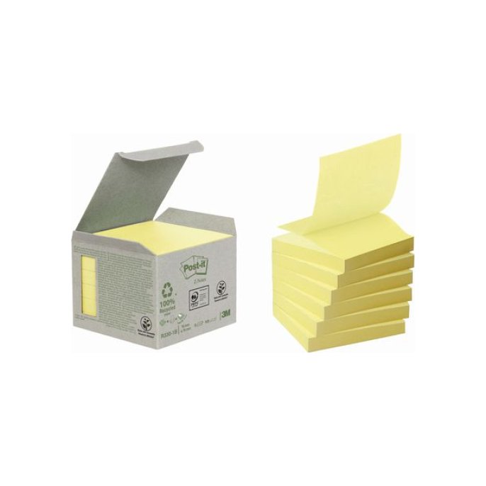 Post-it Recycled Z-Notes Canary Yellow™ 76 x 76 mm Geel (pak 6 blokken)