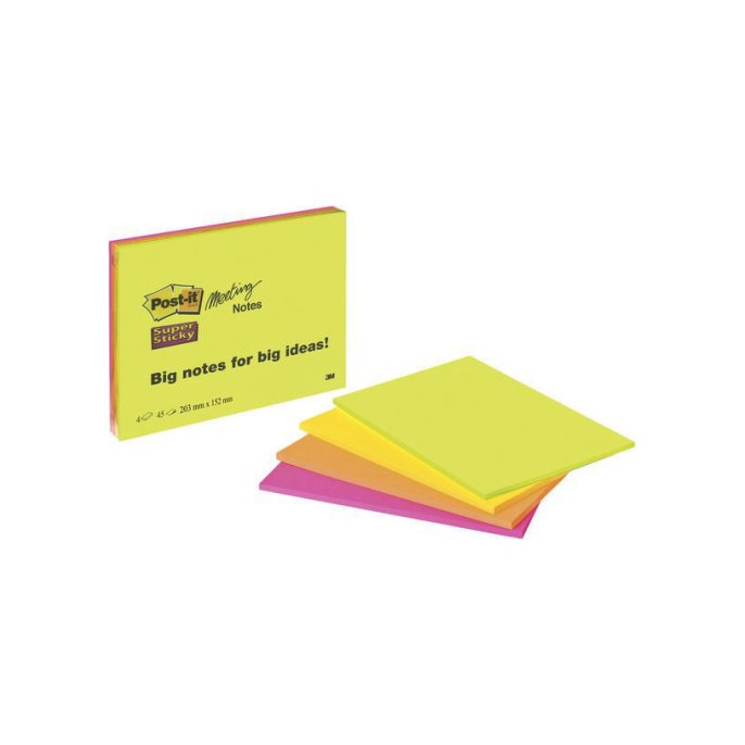 Post-it Super Sticky Meeting Notes 200 x 149 mm Neon kleuren (pak 4 x 45 vel)