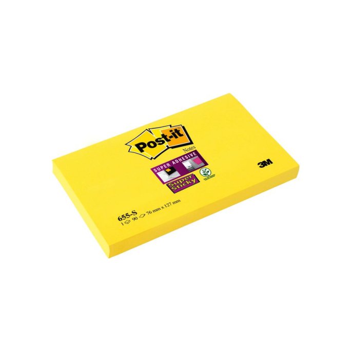 Post-it Super Sticky Notes 76 x 127 mm Neon geel (pak 12 x 90 vel)