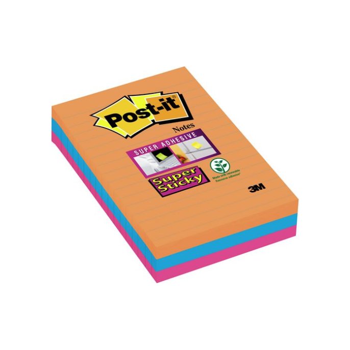 Post-it Super Sticky Notes Bangkok kleuren XXL Gelinieerd 101 x 152 mm (pak 3 stuks)