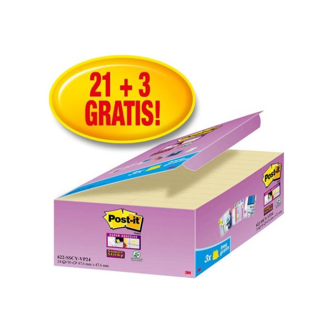 Post-it Super Sticky Notes Canary Yellow™ Voordeelpak 476 x 476 mm Geel (pak 24 blokken)