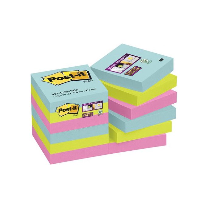 Post-it Super Sticky Notes Miami 47.6 x 47.6 mm (pak 12 stuks)