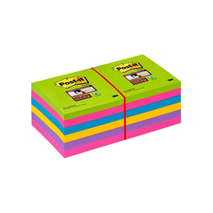 Post-it Super Sticky Notes Neon 76 x 76 mm (pak 12 blokken)