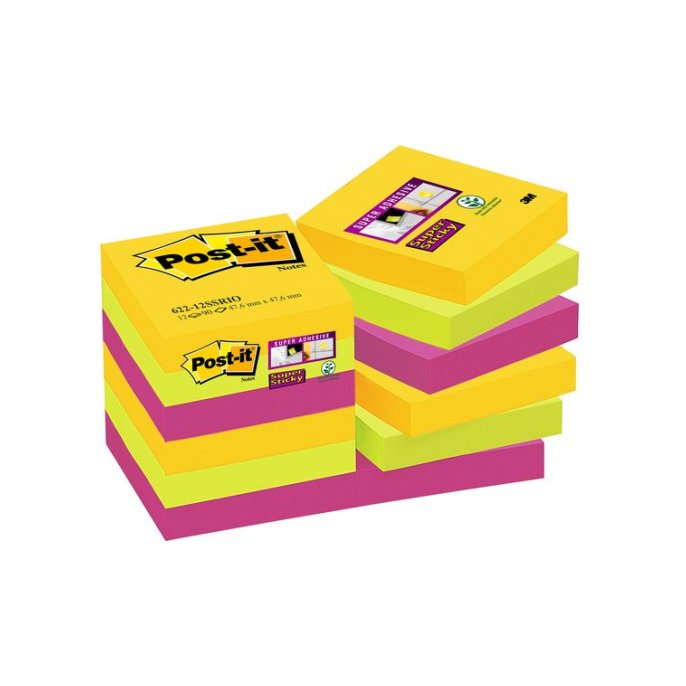 Post-it Super Sticky Notes Rio 47.6 x 47.6 mm (pak 12 stuks)