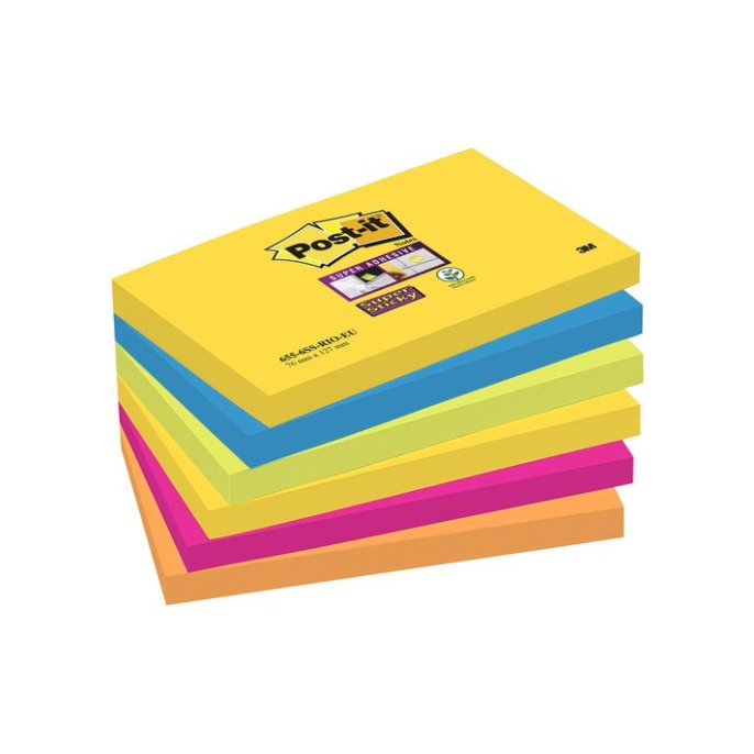 Post-it Super Sticky Notes Rio kleuren 76 x 127 mm (pak 6 blokken)