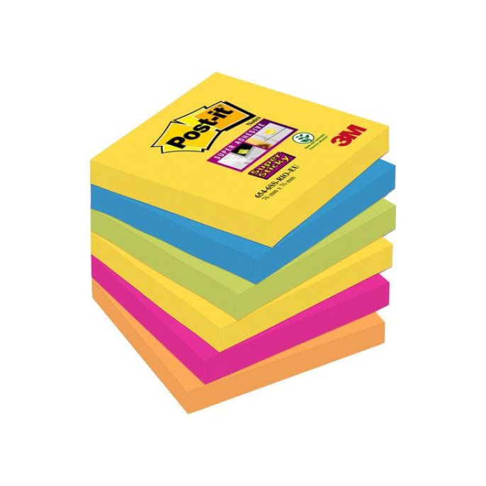 Post-it Super Sticky Notes Rio kleuren 76 x 76 mm (pak 6 blokken)