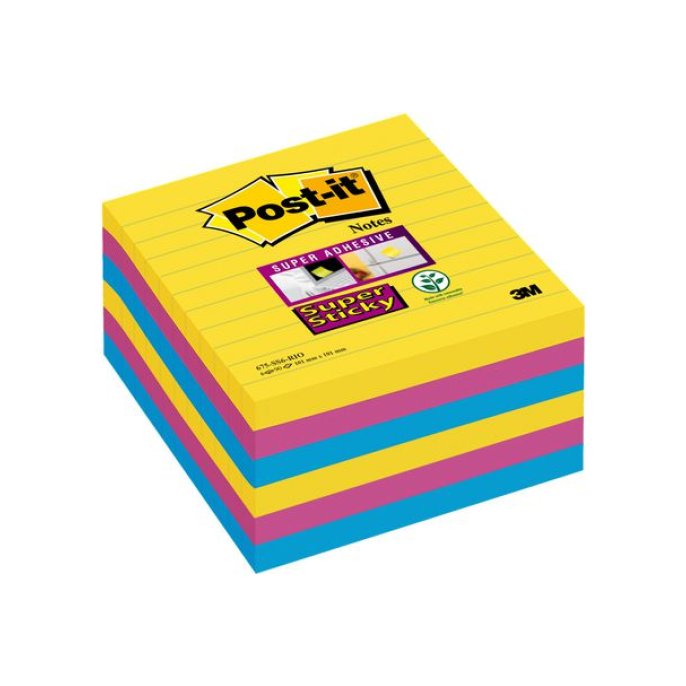 Post-it Super Sticky Notes Rio kleuren XL Gelinieerd 101 x 101 mm (pak 6 stuks)