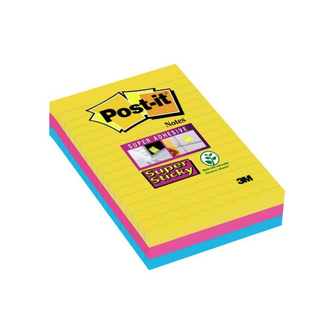 Post-it Super Sticky Notes Rio kleuren XXL Gelinieerd 101 x 152 mm (pak 3 stuks)