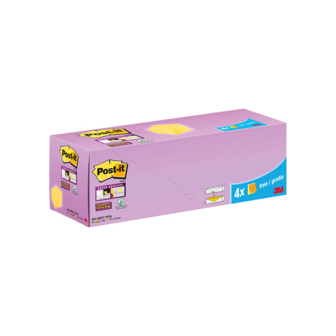 Post-it® Super Sticky Notes Voordeelpak 76 x 76 mm kanariegeel (pak 24 stuks)