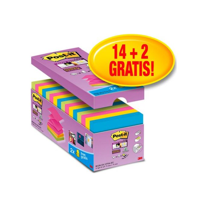 Post-it Super Sticky Z-Notes Voordeelpak 76 x 76 mm Geel (pak 16 blokken)