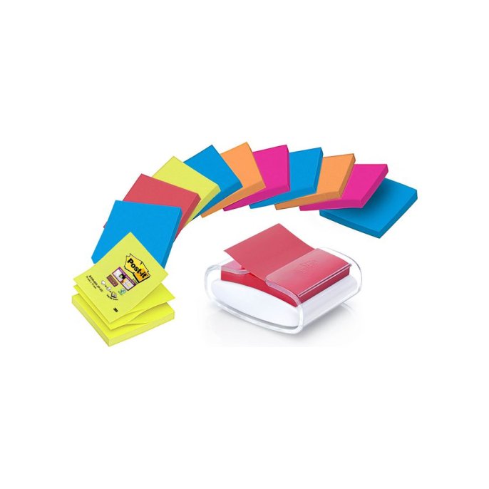 Post-it Super Sticky Z-Notes dispenser PRO wit + 12 blokken Post-it Super Sticky 76 x 76 mm (pak 13 stuks)