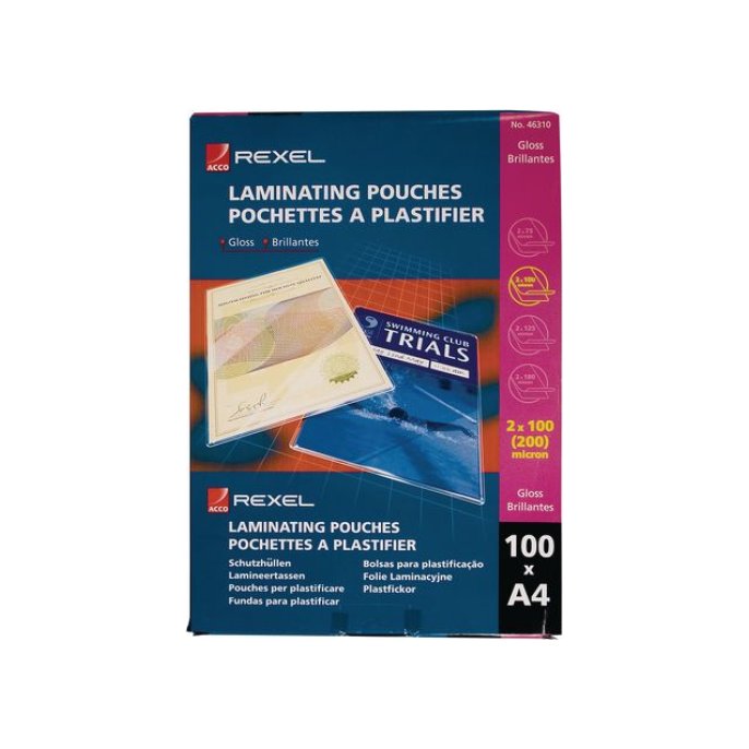 REXEL Lamineerhoes A4 216 x 303 mm 2 x 100 micron Glanzend (pak 100 stuks)