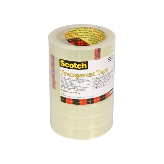 SCOTCH® 550 Plakband 19 mm x 66 m Asgat 76 mm Transparant (pak 8 x 66 meter)