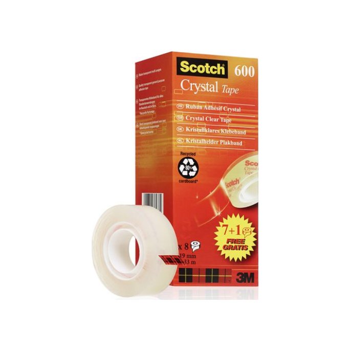 SCOTCH® Crystal 600 Plakband Voordeelpak 19 mm x 33 m Glanzend Transparant (pak 8 rollen)