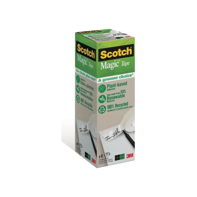 SCOTCH® Magic 900 Plakband A Greener Choice Onzichtbaar 19 mm x 33 m Mat Transparant (pak 9 rollen)