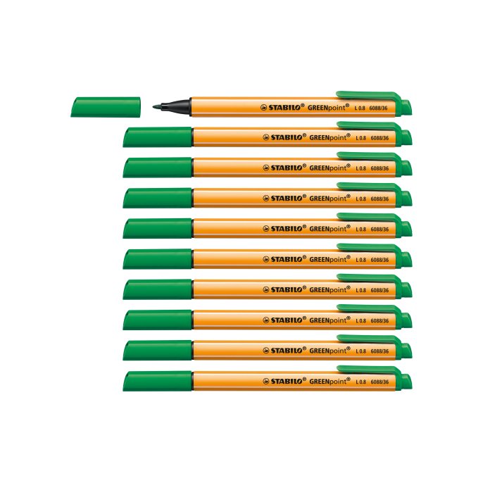 STABILO GREENpoint Fineliner 08 mm groen (doos 10 stuks)