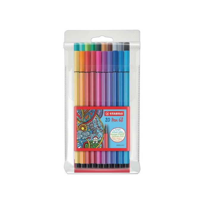 STABILO Pen 68 vezelpuntpen medium punt diverse inktkleuren PP huls in diverse kleuren (pak 20 stuks)