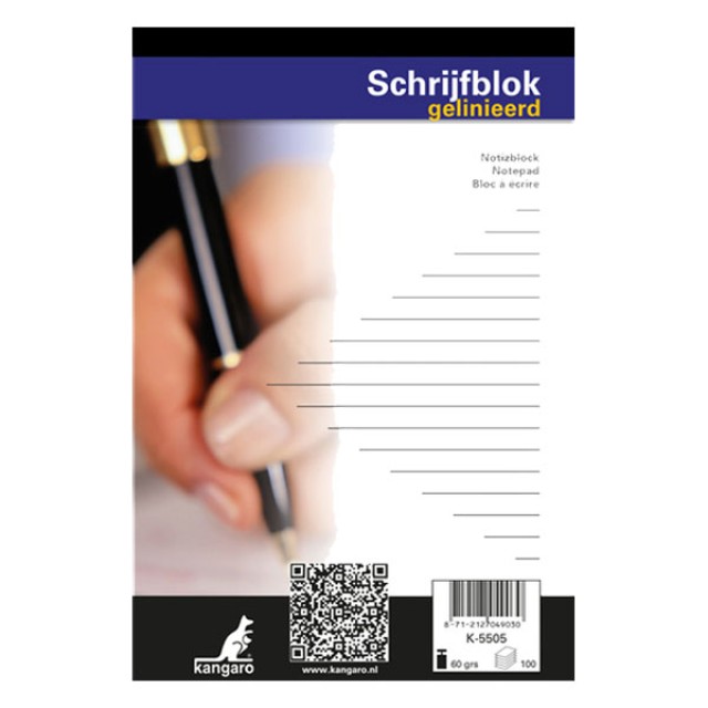 Schrijfblok Kangaro A5 lijn 60g 100v/pk5