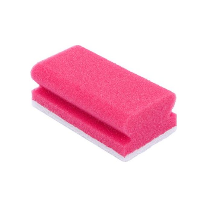 Schuurspons synthetisch 13 x 7 cm roze wit (pak 10 stuks)