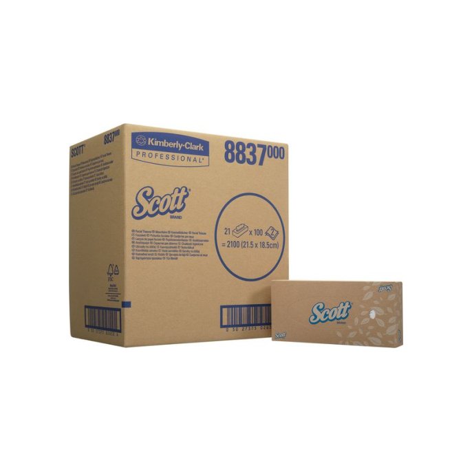 Scott® Facial Tissues in dispenserdoos (doos 21 x 100 stuks)