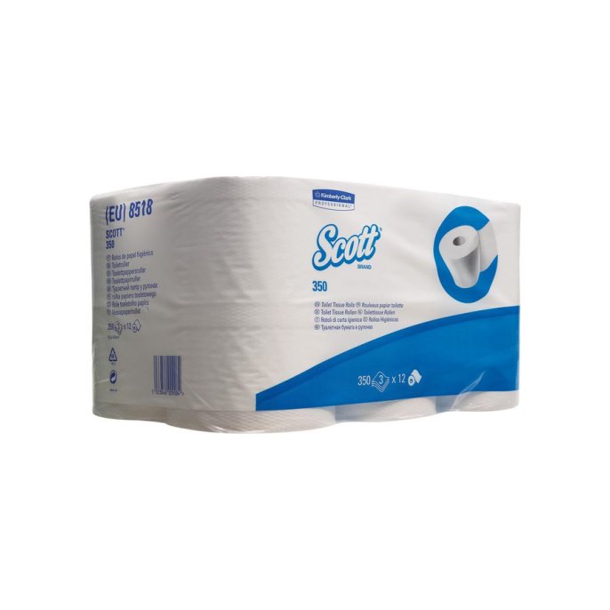 Scott® Plus Toiletpapier. 3-laags. 350 vel. Wit (pak 6 x 6 rol)