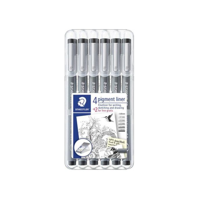 Staedtler Fineliner permanent pigment inkt zwart 6 stuks (pak 6 stuks)