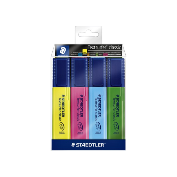 Staedtler Textsurfer Classic Highlighter Geel groen blauw en roze (pak 4 stuks)