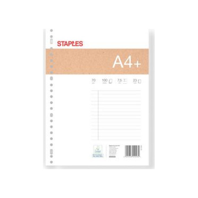 Staples A4 Interieurpapier 70 g/m² 23-gaats Gelinieerd Wit (pak 100 vel)