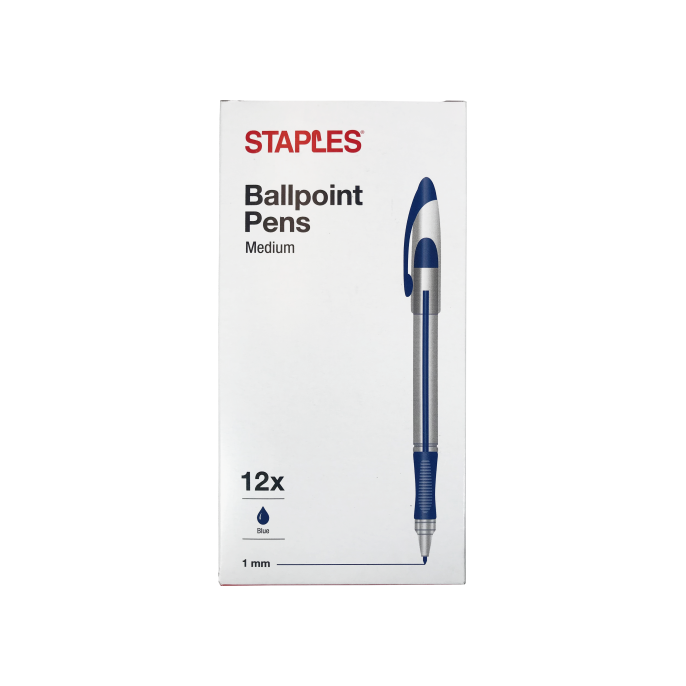 Staples Balpen stick Medium blauw (pak 12 stuks)