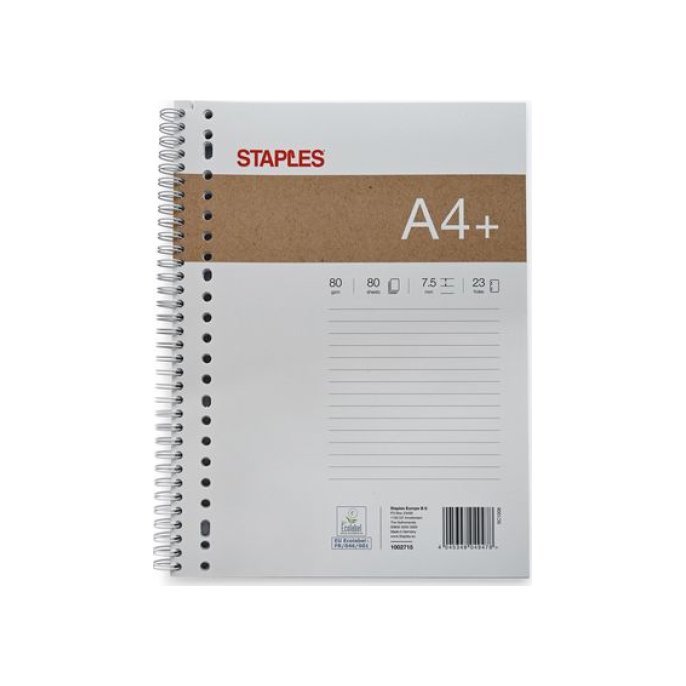 Staples Collegeblok A4 Gelinieerd 23-gaats Wit (pak 5 x 80 vel)