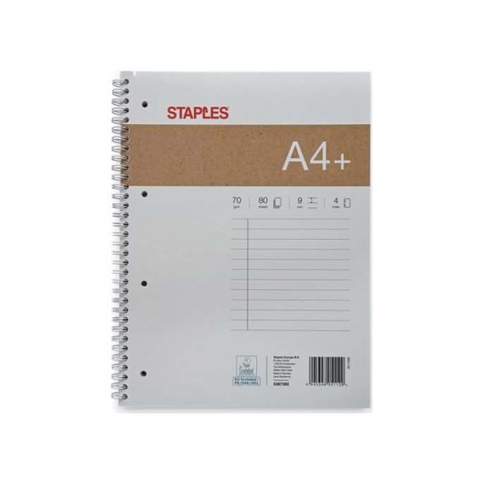 Staples Collegeblok A4 Gelinieerd 4-gaats Wit (pak 5 x 80 vel)