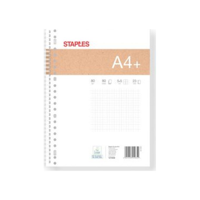 Staples Collegeblok A4 Geruit 5 mm 23-gaats (pak 5 x 80 vel)