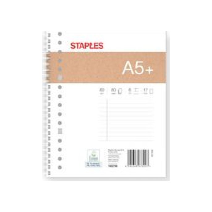 Staples Collegeblok A5 Gelinieerd 17-gaats (pak 5 x 80 vel)