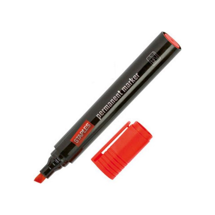 Staples DuraMark 2090 Permanente Marker Beitelvormige Punt 1 - 5 mm Rood (pak 10 stuks)