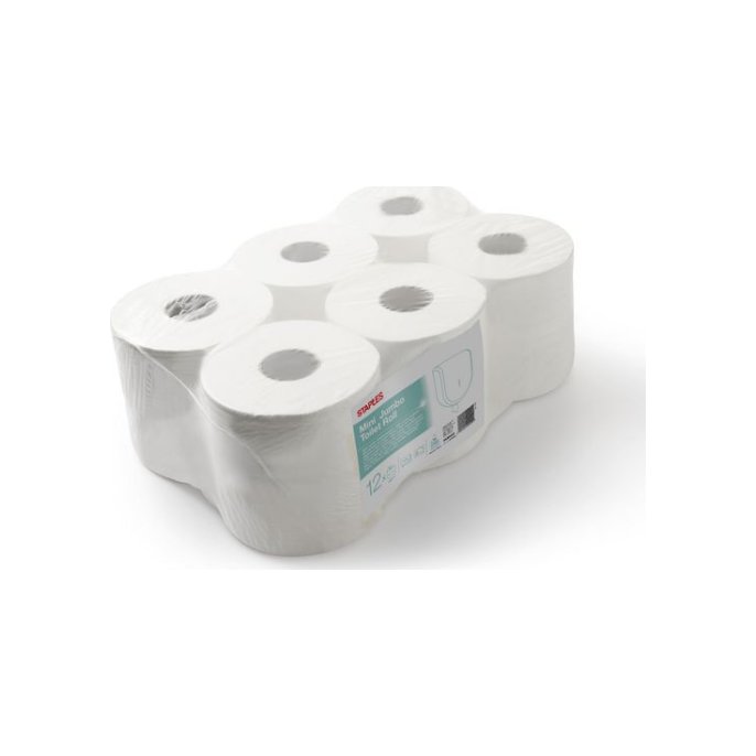 Staples Jumbo Mini Toiletpapier 2-laags Wit (pak 12 stuks)