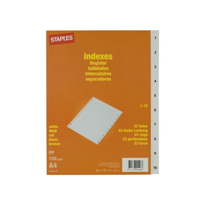 Staples Karton blanco tabblad 10-delig A4 wit (set 10 vel)