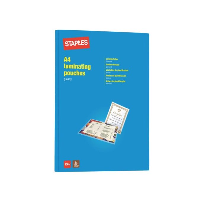 Staples Lamineerhoes A4 216 x 303 mm 2 x 125 micron Glanzend (pak 100 stuks)